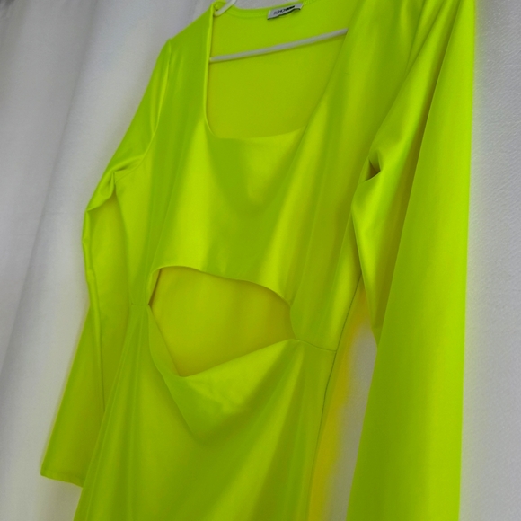 Neon Yellow-Green CutOut Dress - Picture 4 of 5